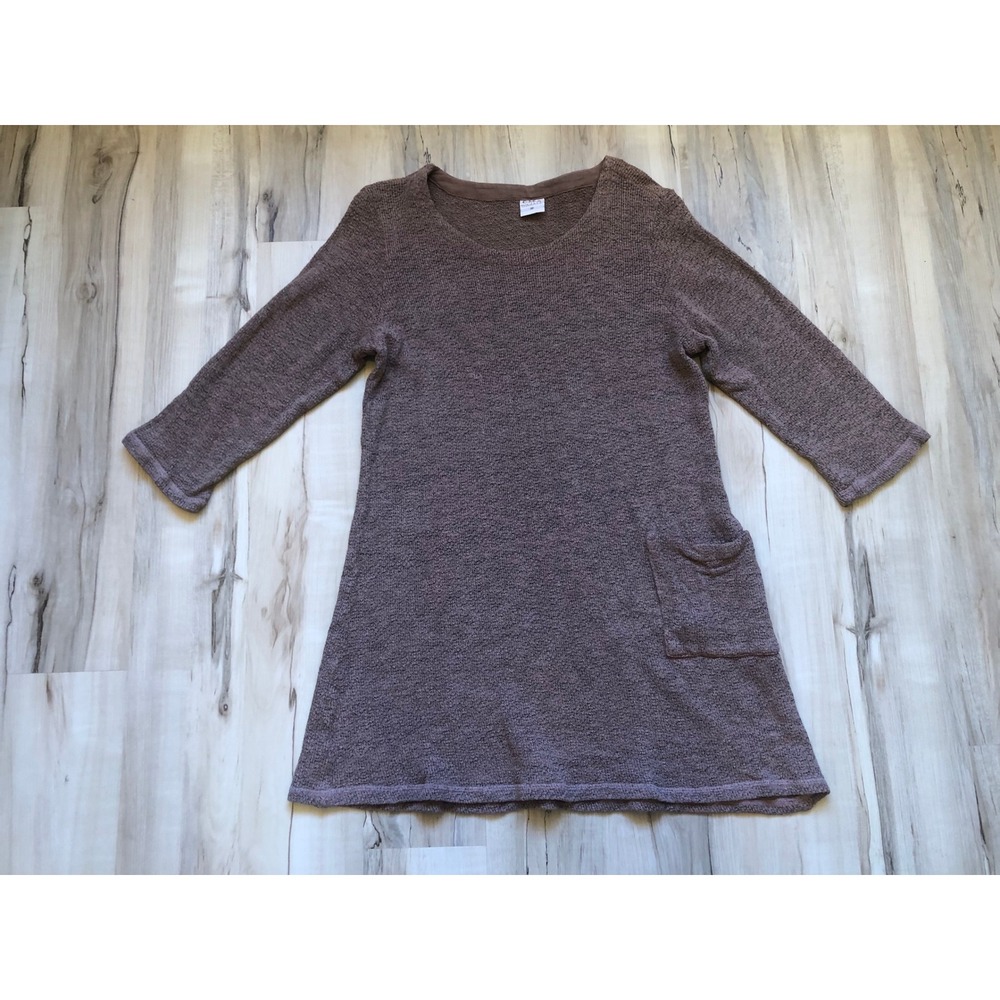 CMC Color Me Cotton Rose Pink Textured Knit Tunic Dress Pocket USA Made Medium